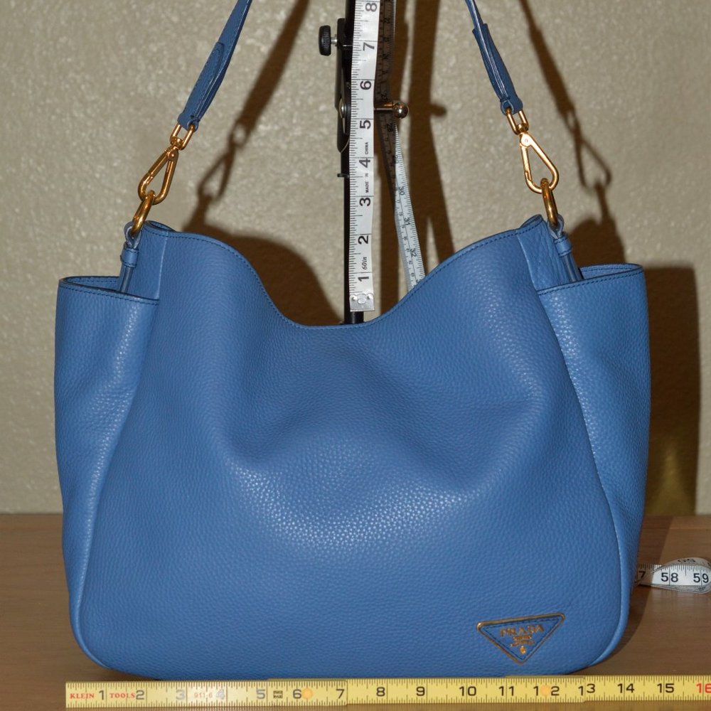 Prada Vitello Daino Cobalto Blue Leather Tote Shoulder Bag B4863M $1640 w Cards - Picture 1 of 15